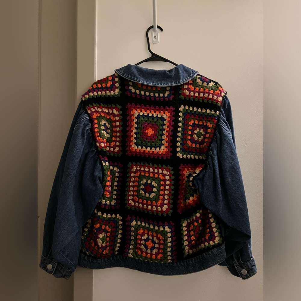 NWT Farm Rio Oversized Granny Square Crochet Denim Jacket - Picture 7 of 7